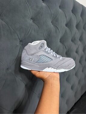 Wolf Grey Jordan 5’s High-Top Sneakers - Stylish Everyday Comfort
